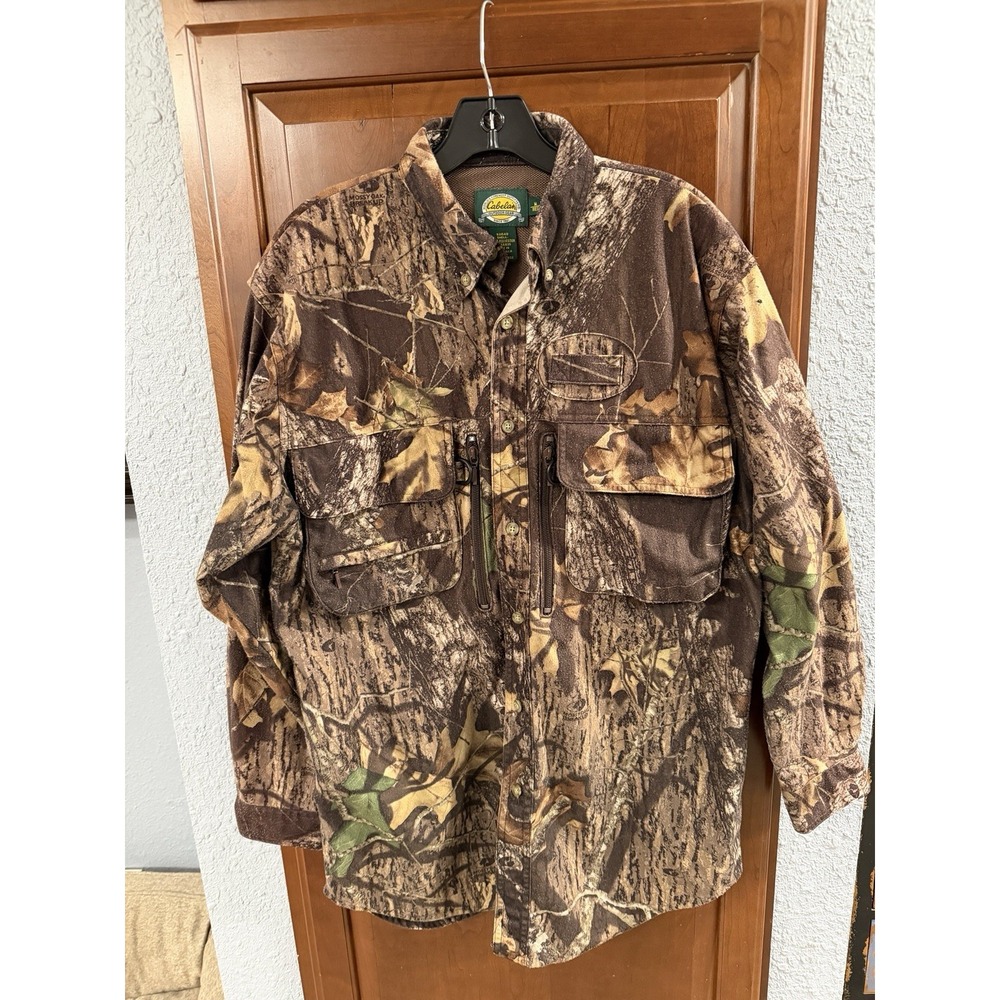 Cabelas Mossy Oak Breakup Camo Long Sleeve Button Lined Shirt Jacket  Size Med